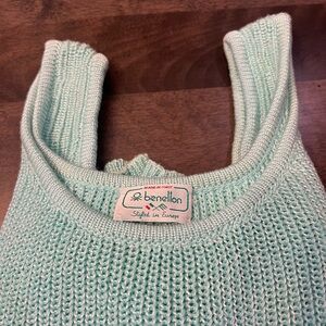 VTG 80’s Benetton Aqua Green knit oversized sleeveless swear SZ 50/8/M